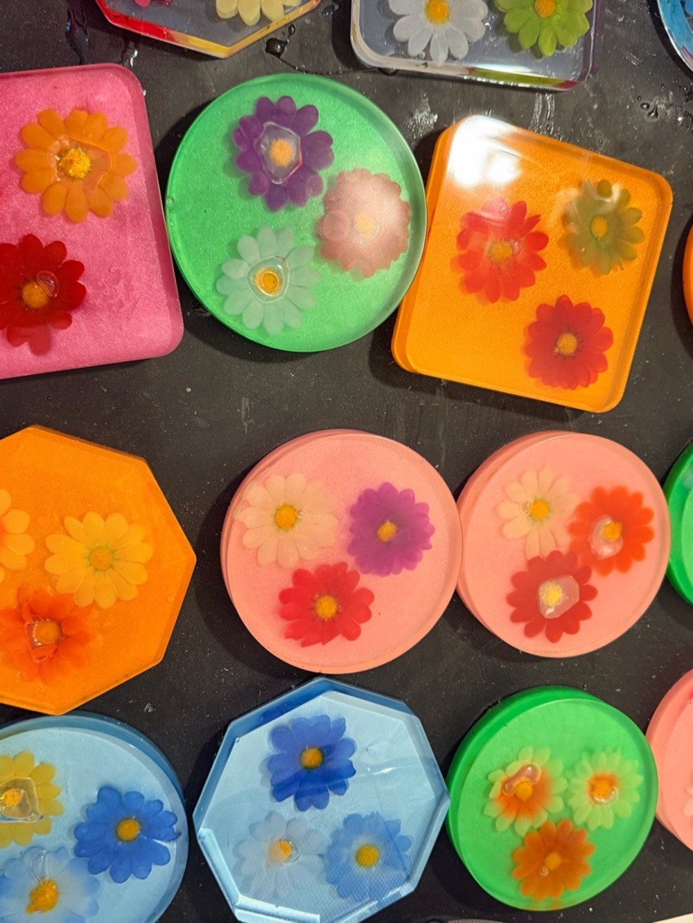 Colorful Floral Resin Coasters - Set of Decorative Flower Coasters